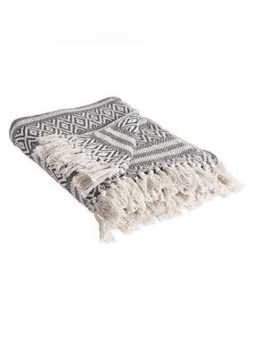 TEEMA TURKISH COTTON Towel 34” x 64” Gray Geometric Print EUC!